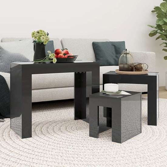 Aolani High Gloss Nest Of 3 Tables In Grey Furniture in Fashion