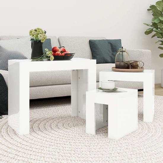 Product photograph of Aolani High Gloss Nest Of 3 Tables In White from Furniture in Fashion