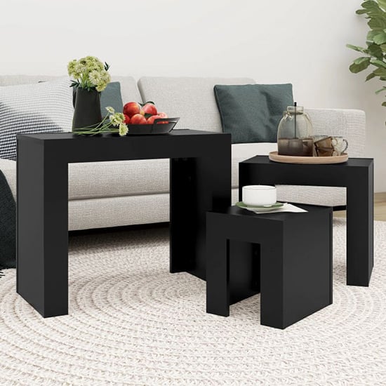 Aolani Wooden Nest Of 3 Tables In Black