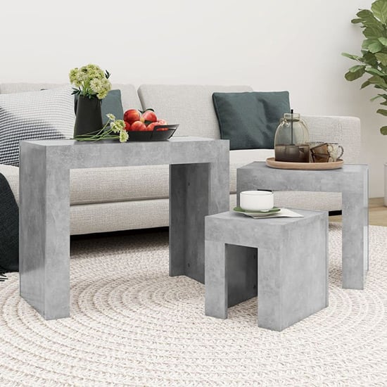 Aolani Wooden Nest Of 3 Tables In Concrete Effect