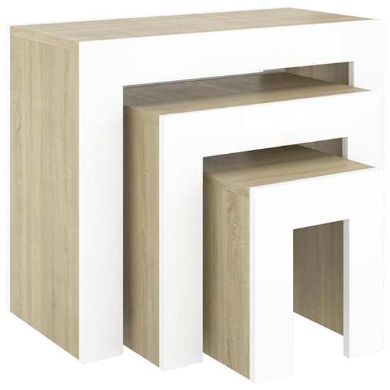 Aolani Wooden Nest Of 3 Tables In White And Sonoma Oak_2