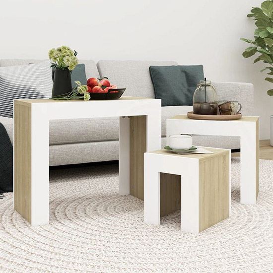 Read more about Aolani wooden nest of 3 tables in white and sonoma oak