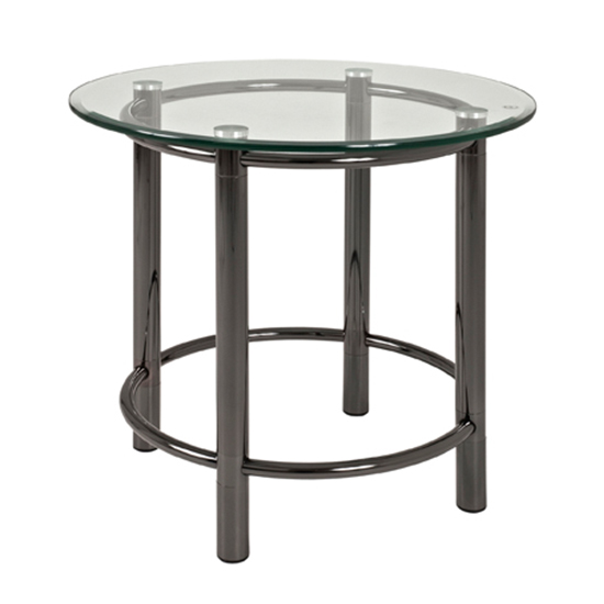 Apache Round Glass Side Table With Dark Chrome Metal Legs_2