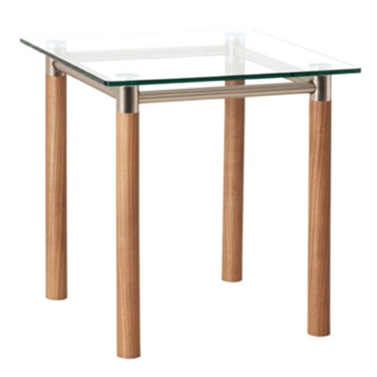 Photo of Apache square glass side table with laminated solid wood legs