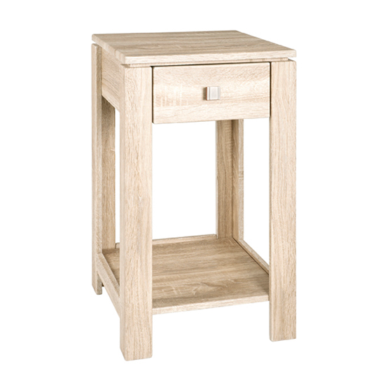 Photo of Apache square wooden side table in light oak with 1 drawer