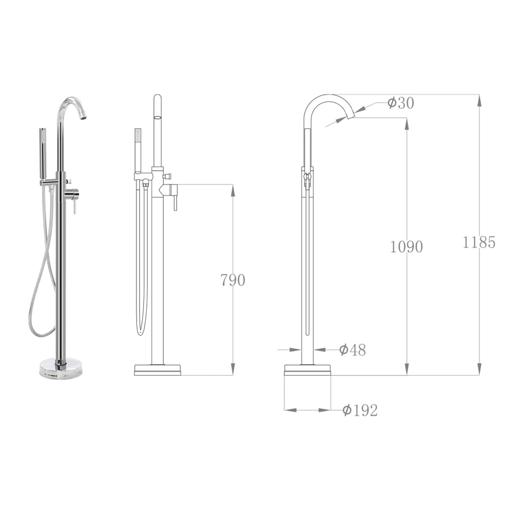 Apex Freestanding Bath Shower Mixer Tap With Shower Kit - Silver