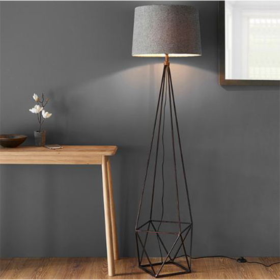 Product photograph of Apollo Grey Fabric Floor Lamp In Aged Copper from Furniture in Fashion