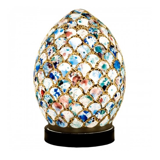 Photo of Apollo mini mosaic glass egg table lamp in blue tile