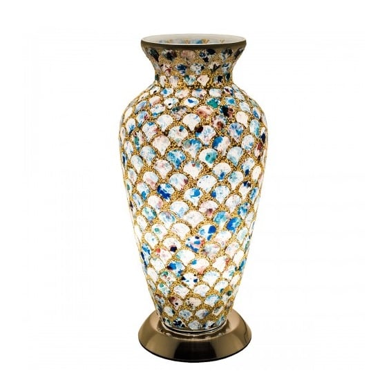 Product photograph of Apollo Mosaic Glass Vase Table Lamp In Blue Tile from Furniture in Fashion