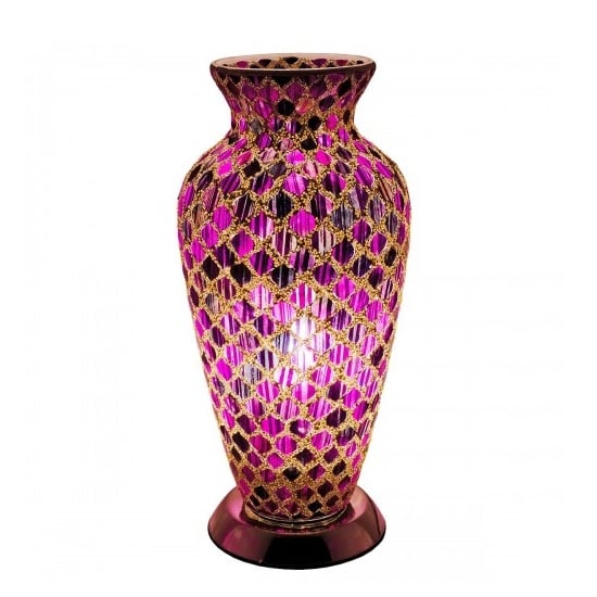 Apollo Mosaic Glass Vase Table Lamp In Purple Tile