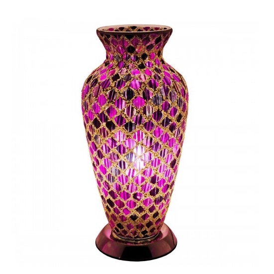 Photo of Apollo mosaic glass vase table lamp in purple tile