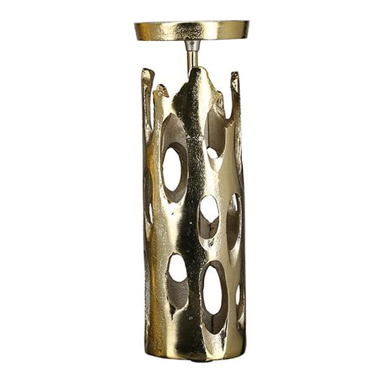 Read more about Apollon aluminium large candleholder in champagne and gold