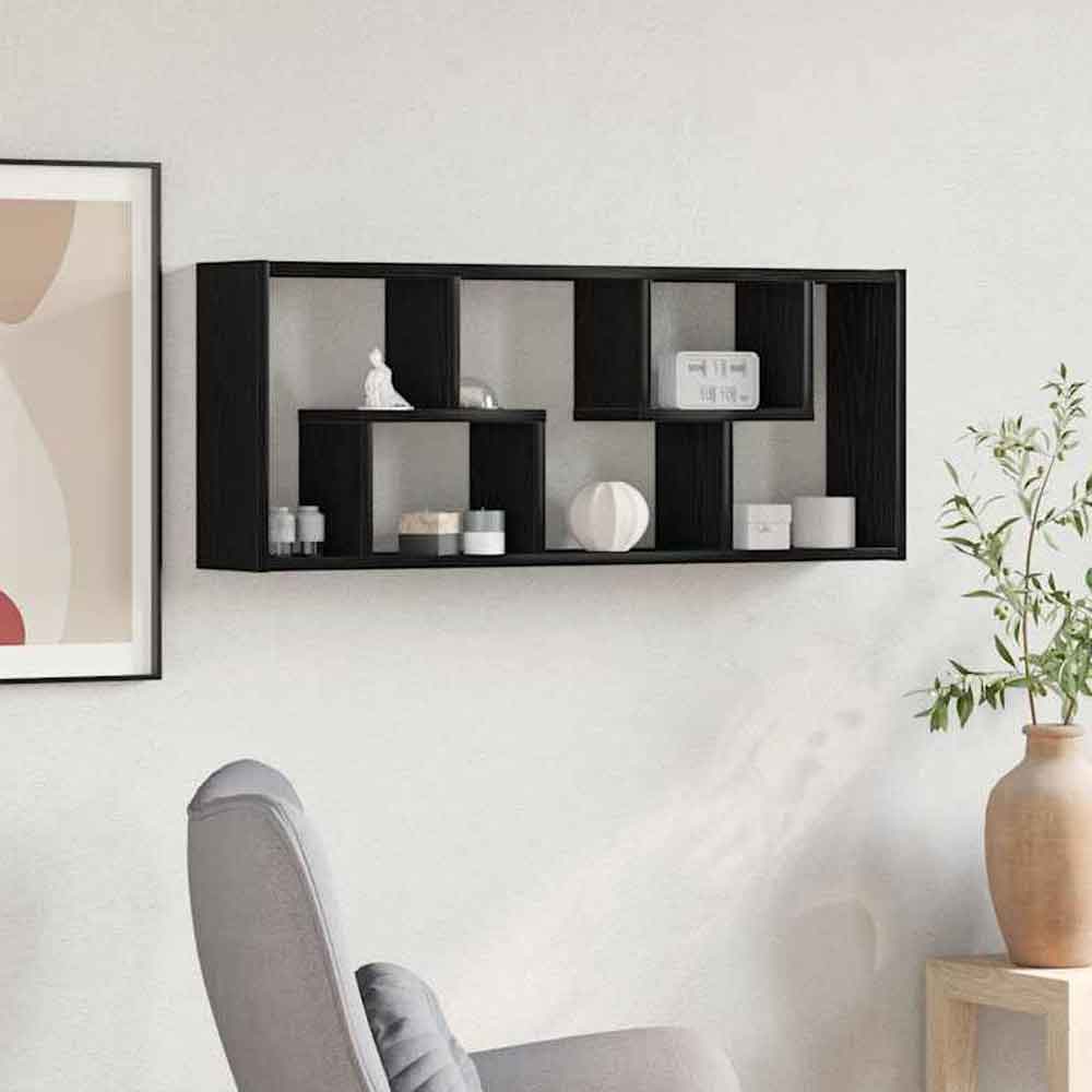 Aponka 36cm Wooden Wall Shelving Unit With 6 Shelves - Black Oak