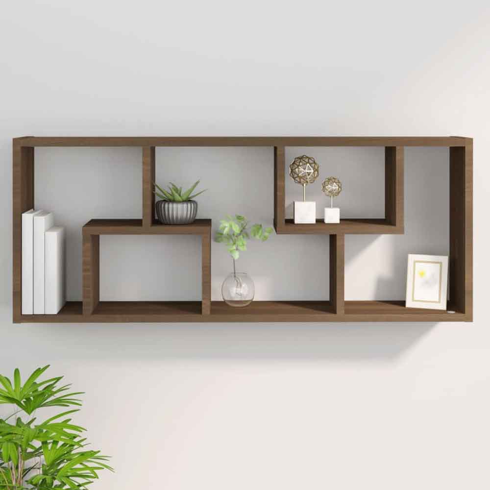 Aponka 36cm Wooden Wall Shelving Unit With 6 Shelves - Brown Oak