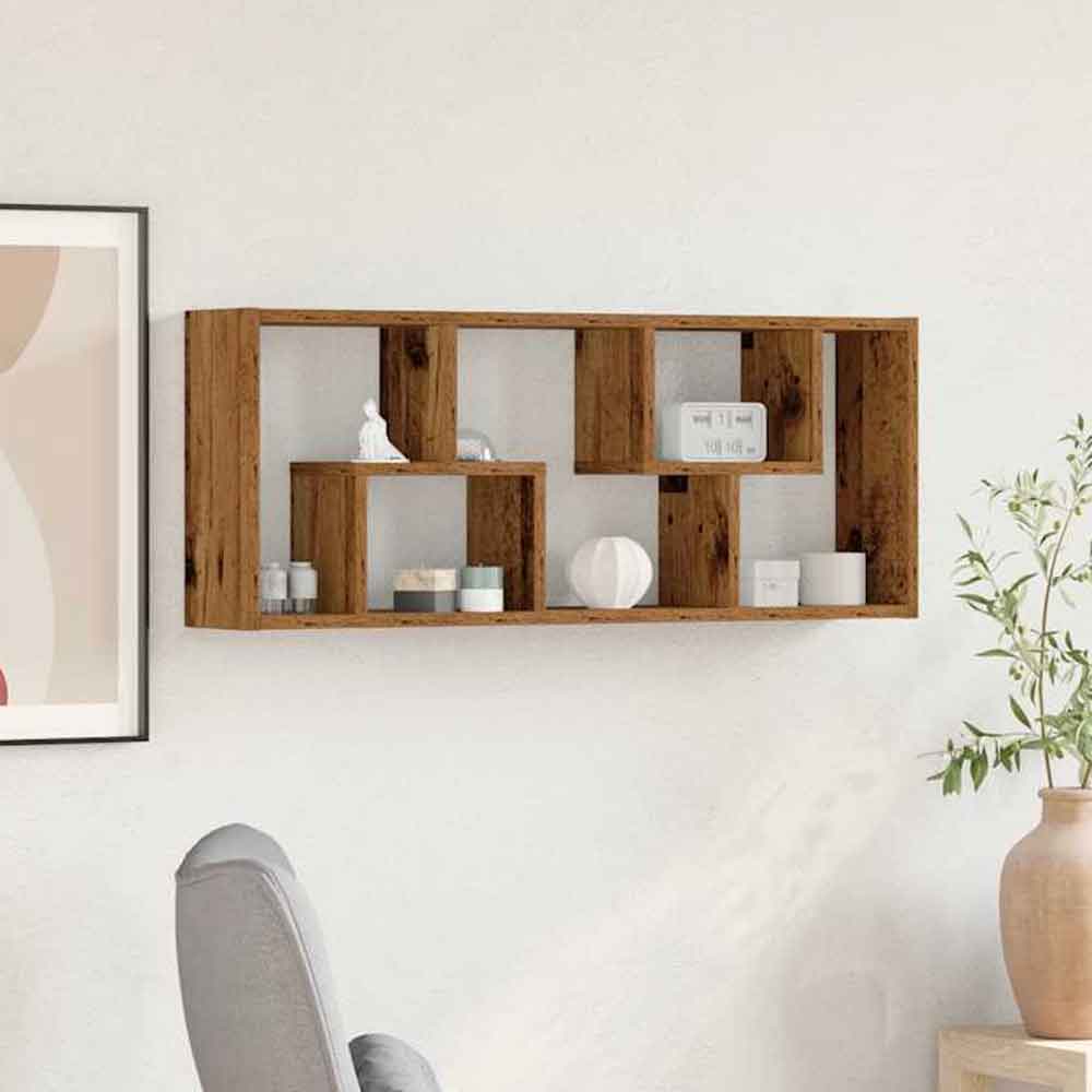 Aponka 36cm Wooden Wall Shelving Unit With 6 Shelves - Brown