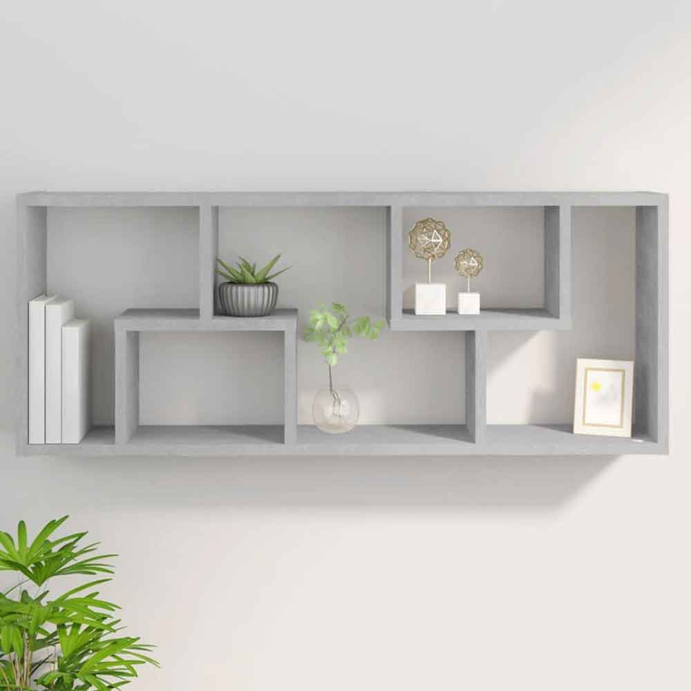 Aponka 36cm Wooden Wall Shelving Unit With 6 Shelves - Concrete Grey