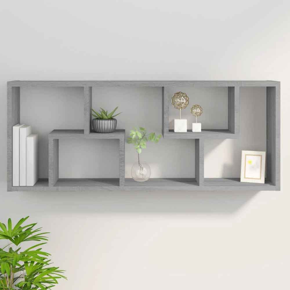 Aponka 36cm Wooden Wall Shelving Unit With 6 Shelves - Grey Sonoma
