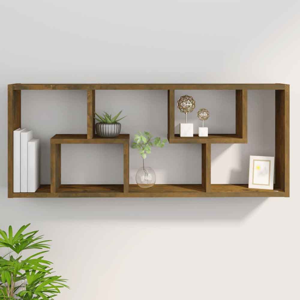 Aponka 36cm Wooden Wall Shelving Unit With 6 Shelves - Smoked Oak