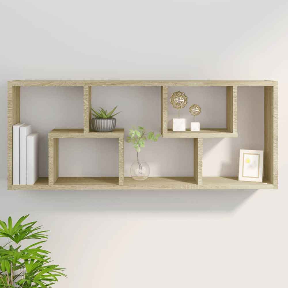Aponka 36cm Wooden Wall Shelving Unit With 6 Shelves - Sonoma Oak