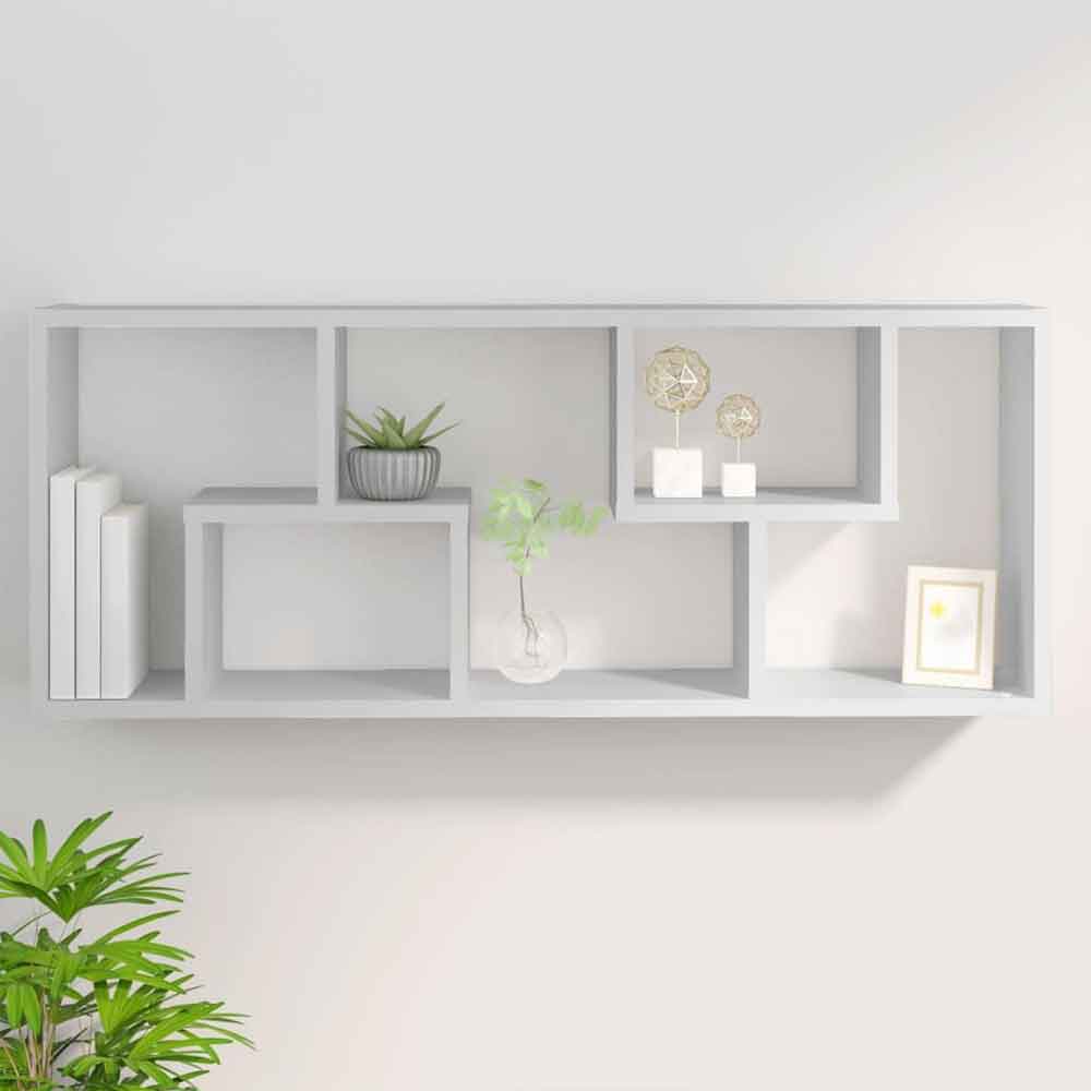 Aponka 36cm Wooden Wall Shelving Unit With 6 Shelves - White
