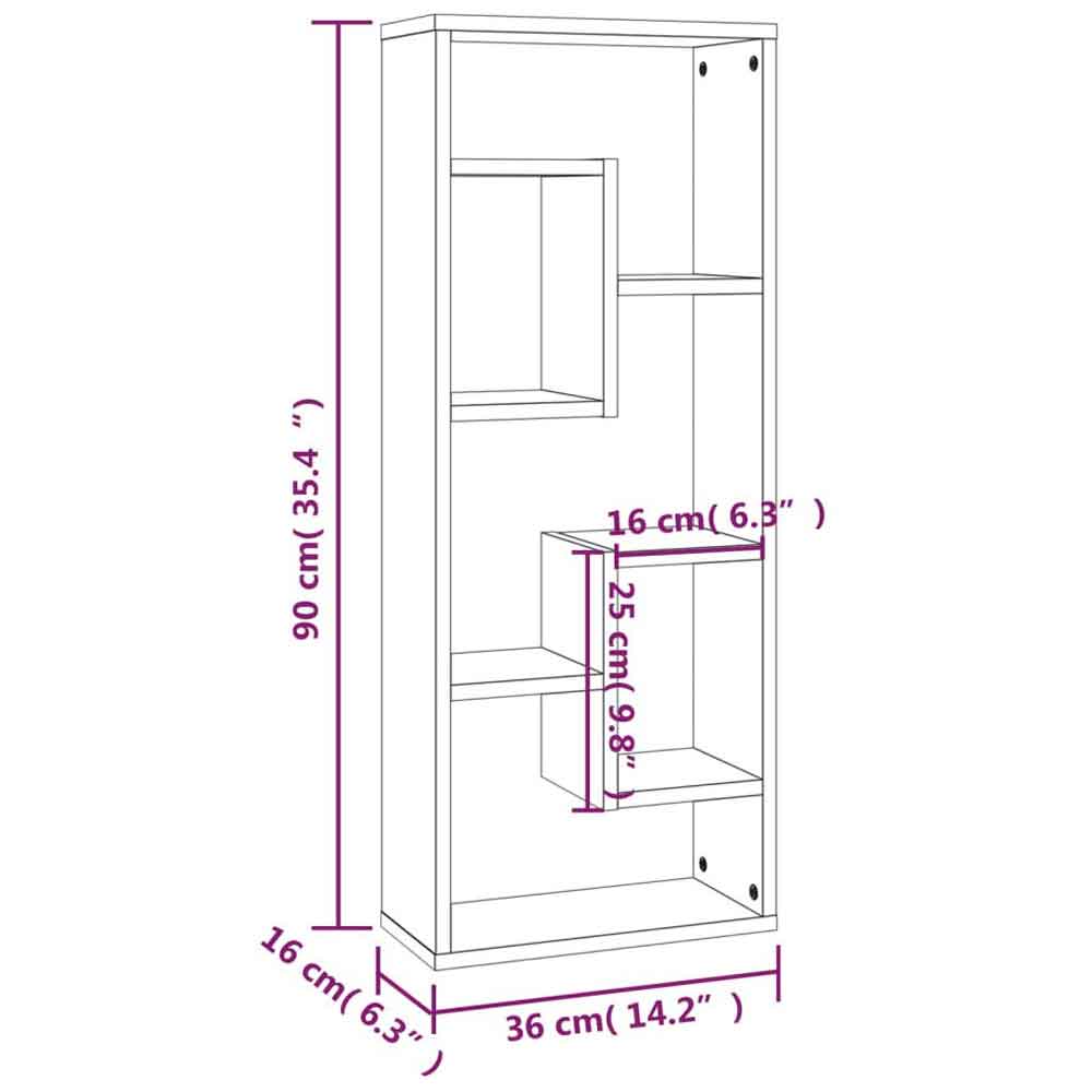 Aponka 36cm Wooden Wall Shelving Unit With 6 Shelves - White