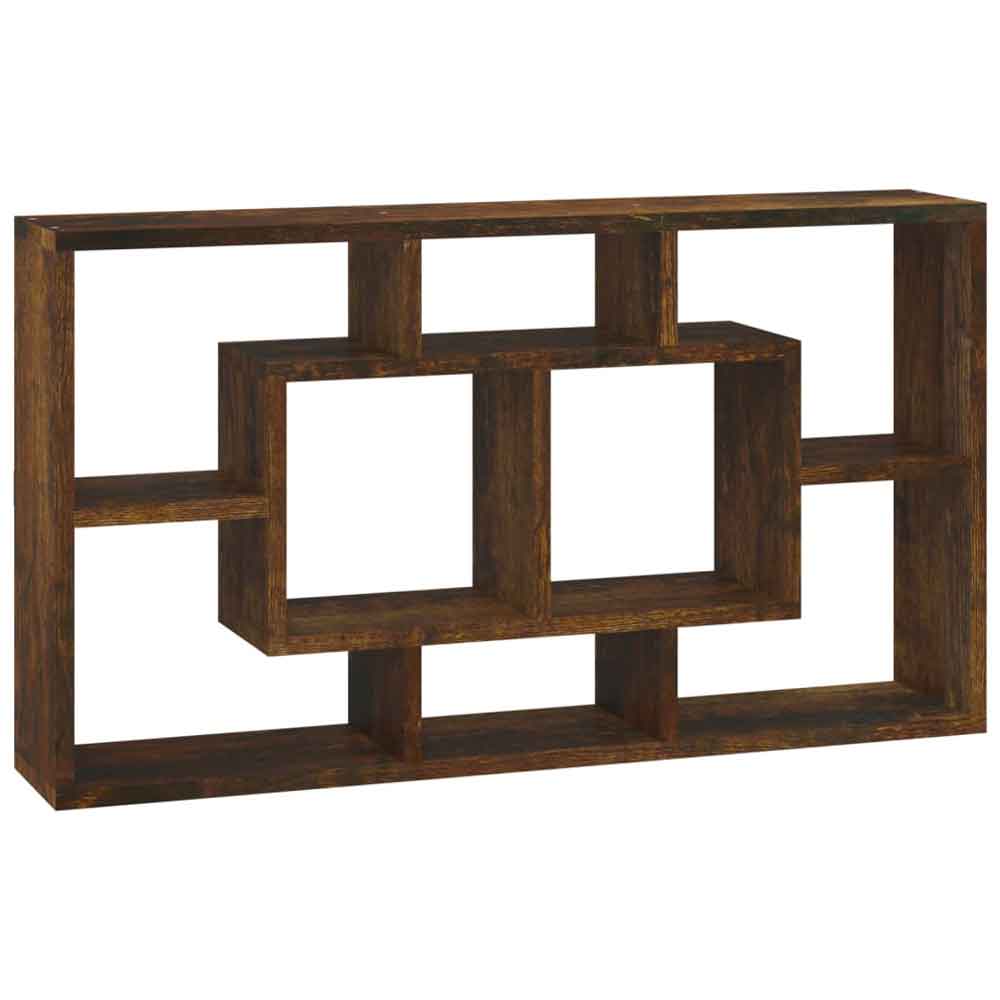 Aponka 80cm Wooden Wall Shelving Unit With 8 Shelves - Smoked Oak
