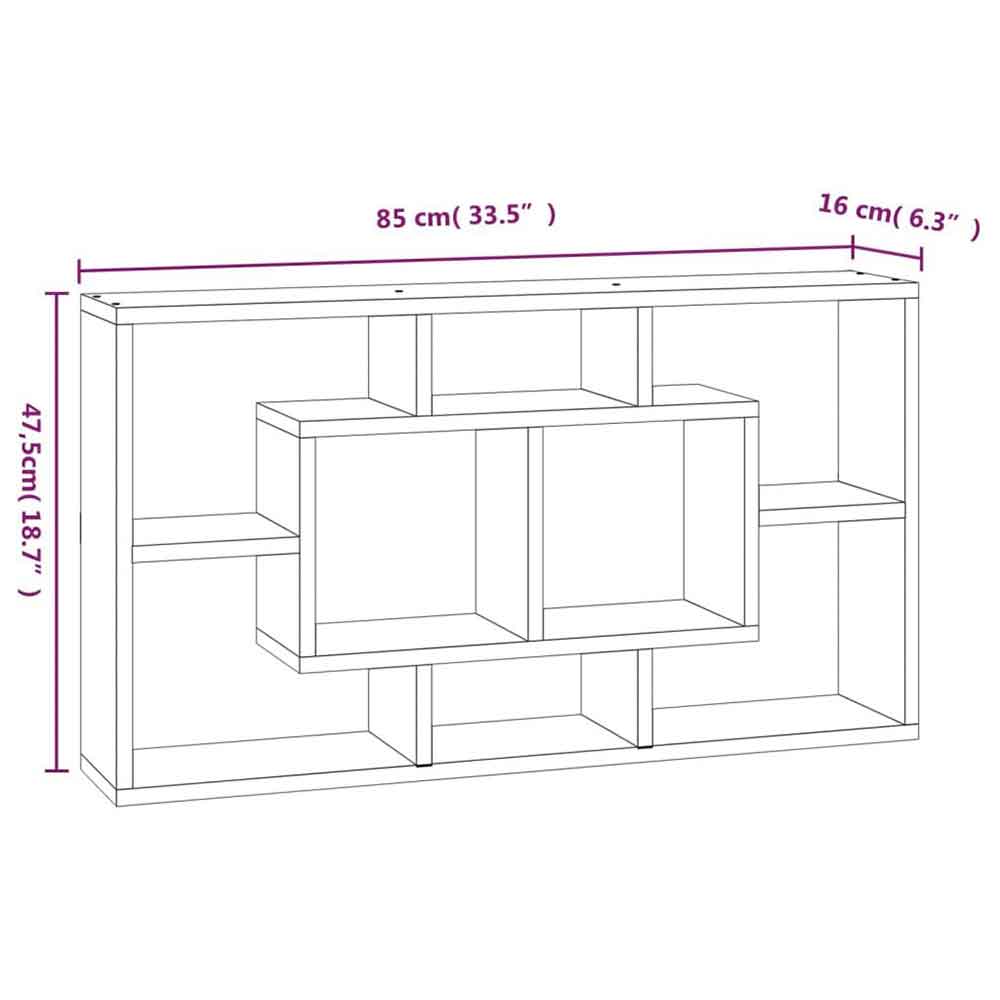 Aponka 80cm Wooden Wall Shelving Unit With 8 Shelves - Smoked Oak