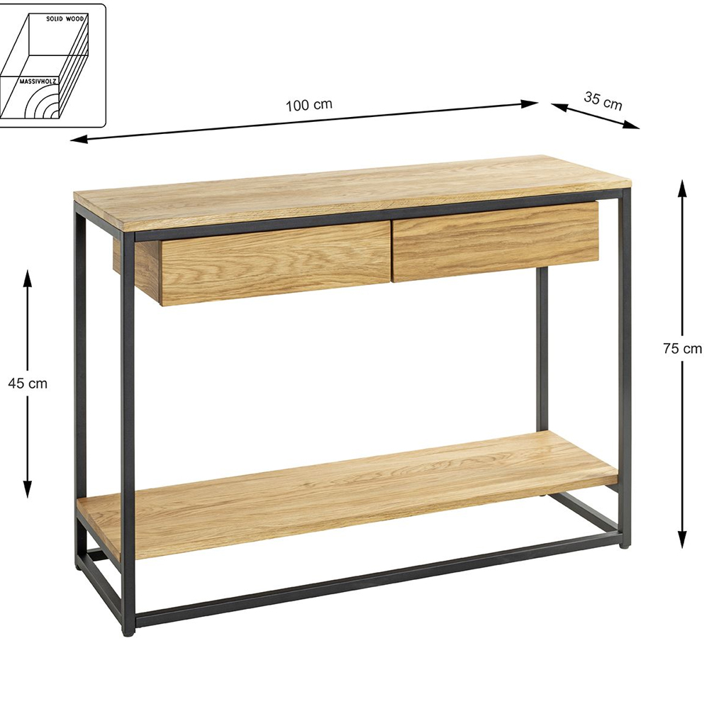 Apopka Wooden Console Table With 2 Drawers In Oak And Black