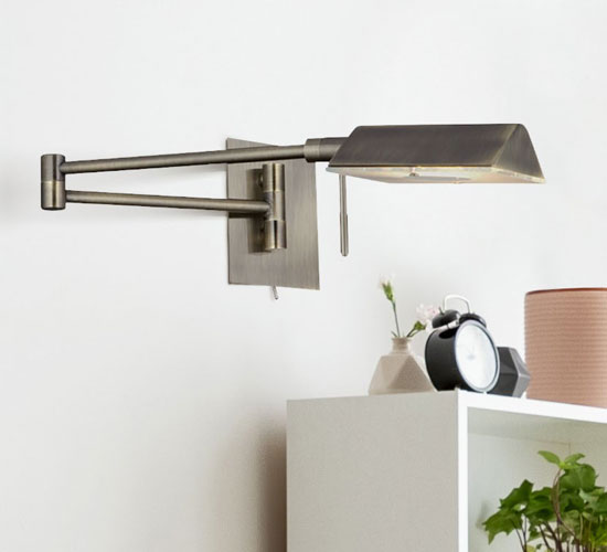 Apothecary Wall Light In Antique Brass With Adjust Swing Arm