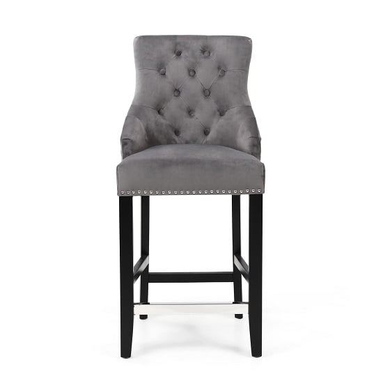 Calleo Bar Chair In Brushed Velvet Grey With Wooden Legs_4