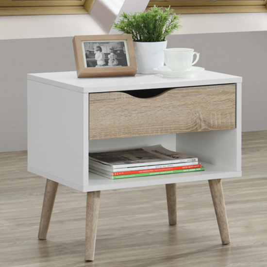 Product photograph of Appleton Wooden Bedside Cabinet In White And Oak Effect from Furniture in Fashion