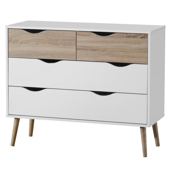 Appleton Wooden Chest Of 4 Drawers In White And Oak Effect