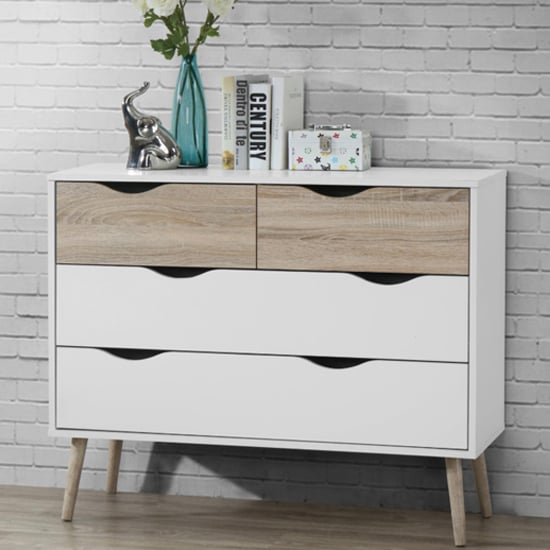 Product photograph of Appleton Wooden Chest Of 4 Drawers In White And Oak Effect from Furniture in Fashion