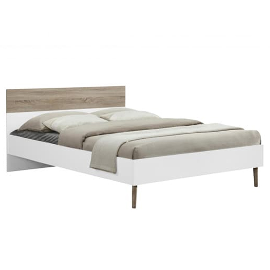 Appleton Wooden King Size Bed In White And Oak Effect