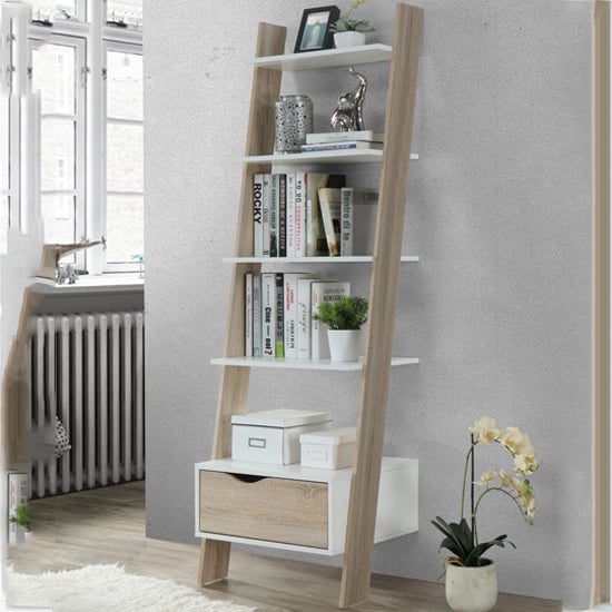 Product photograph of Appleton Wooden Ladder Bookcase In White And Oak Effect from Furniture in Fashion