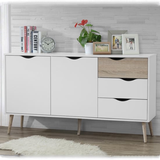Product photograph of Appleton Wooden Sideboard Large In White And Oak Effect from Furniture in Fashion