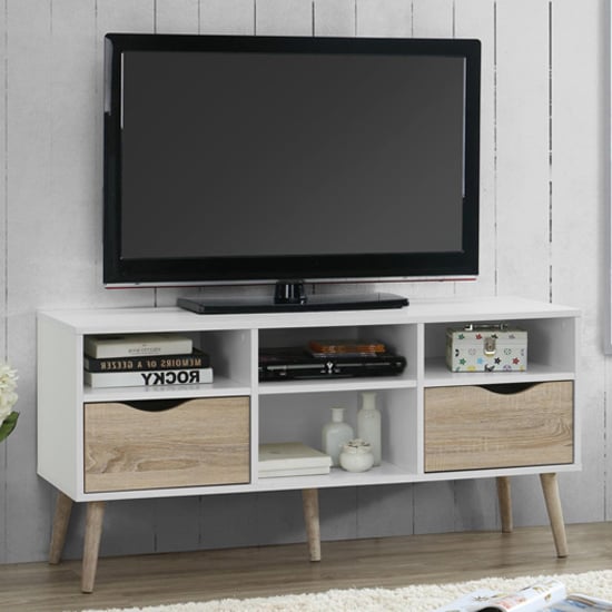 Photo of Appleton wooden tv stand large in white and oak effect
