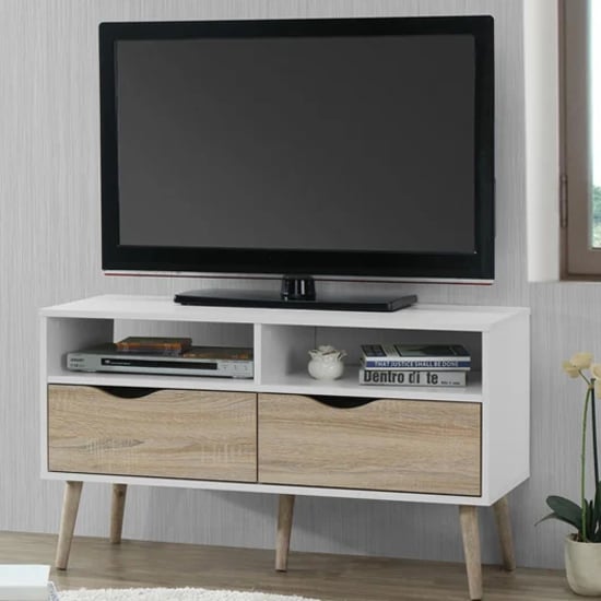 Product photograph of Appleton Wooden Tv Stand Small In White And Oak Effect from Furniture in Fashion