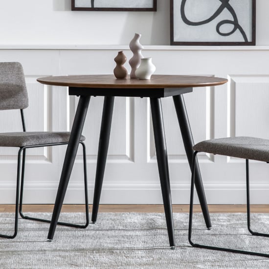 Photo of Aptly round wooden dining table in walnut