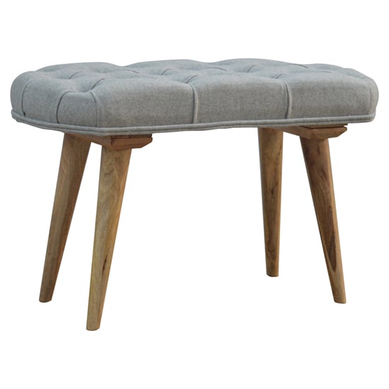 Product photograph of Aqua Fabric Deep Button Hallway Bench In Grey Tweed And Oak Ish from Furniture in Fashion