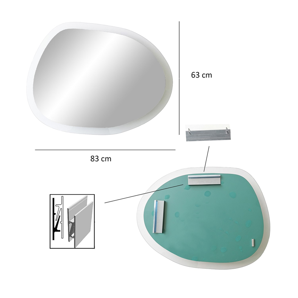 Aqua Gusto Asymmetric Wall Mirror with Transparent Tempered Glass
