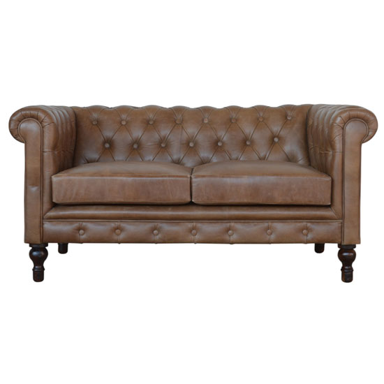 Aqua Leather 2 Seater Chesterfield Sofa In Brown_2