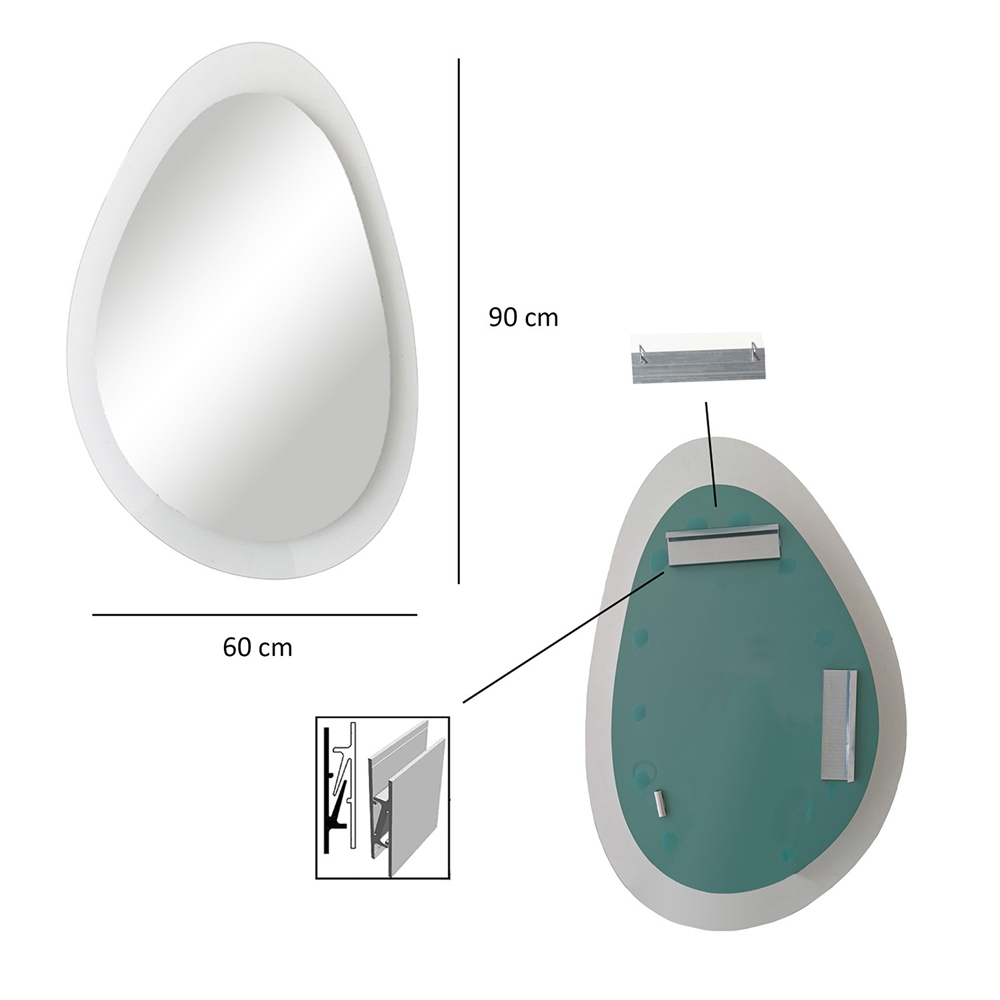 Aqua Porto Asymmetric Wall Mirror with Transparent Tempered Glass