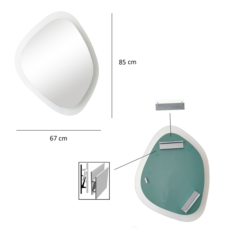 Aqua Soho Asymmetric Wall Mirror with Transparent Tempered Glass