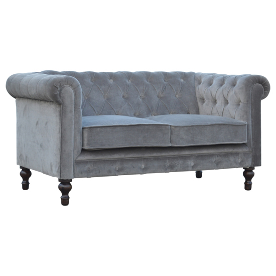 Aqua Velvet 2 Seater Chesterfield Sofa In Grey Furniture in Fashion
