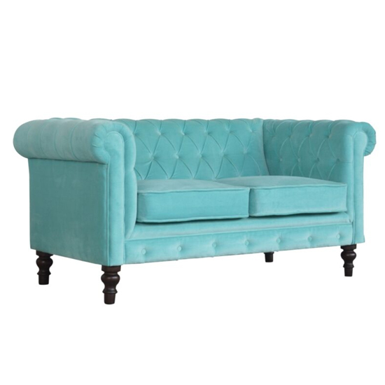 Aqua Velvet 2 Seater Chesterfield Sofa In Turquoise 1 259 95 Go Furniture Co Uk Aqua Velvet 2 Seater Chesterfield Sofa, Aqua Velvet Tufted Sofa