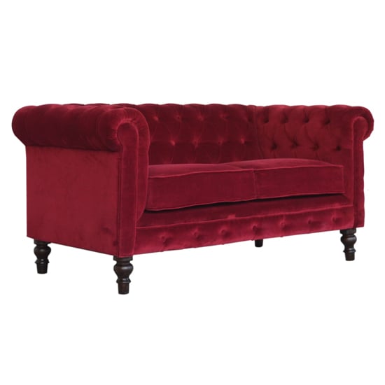 Aqua Velvet 2 Seater Chesterfield Sofa In Wine Red
