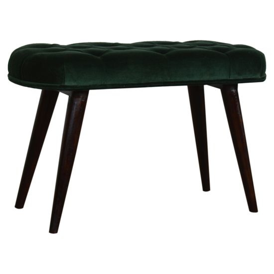 Aqua Velvet Deep Button Hallway Bench In Emerald Green Walnut