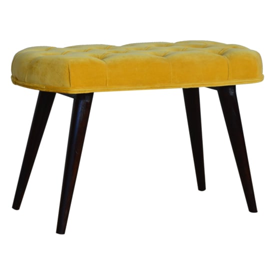 Aqua Velvet Deep Button Hallway Bench In Mustard And Walnut