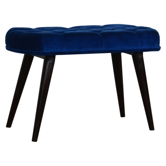 Aqua Velvet Curved Hallway Bench In Royal Blue And Walnut Furniture